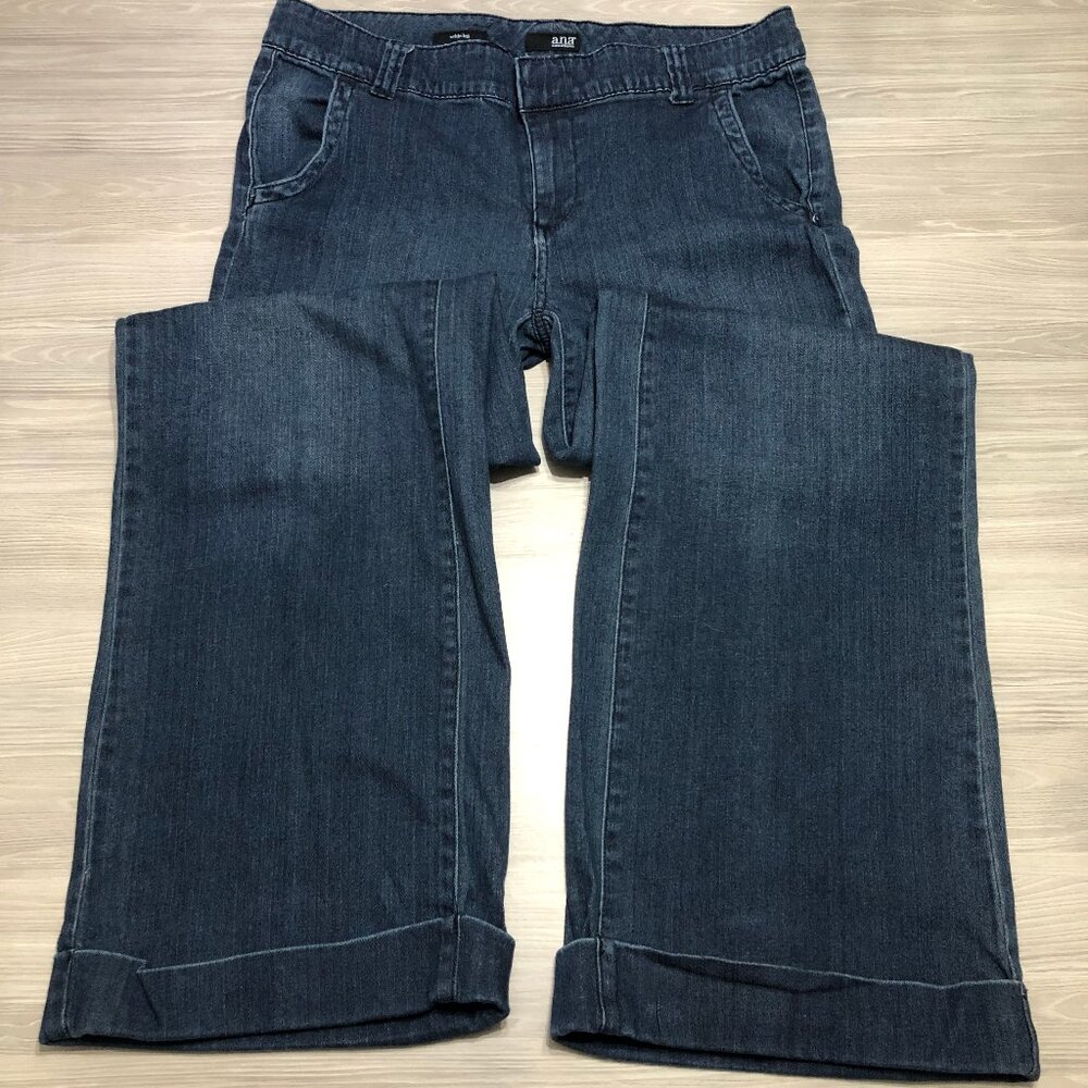 a.n.a Jeans Mid Rise Wide Leg Cuffed Leg Blue Womens Size 12